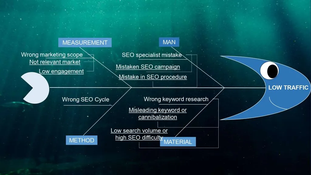 fish bone diagram of SEO expert Philippines under the sea.