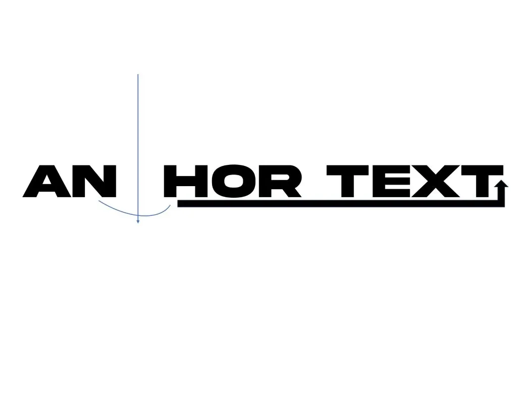 Typographic logo illustrating what is an anchor link with a blue anchor line and black arrow.